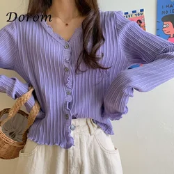 Korean Short Sweater Women V-Neck Thin Cardigan Fashion Long Sleeve Button Slim Knitted Sweater Sun Protection Cropped Top Mujer