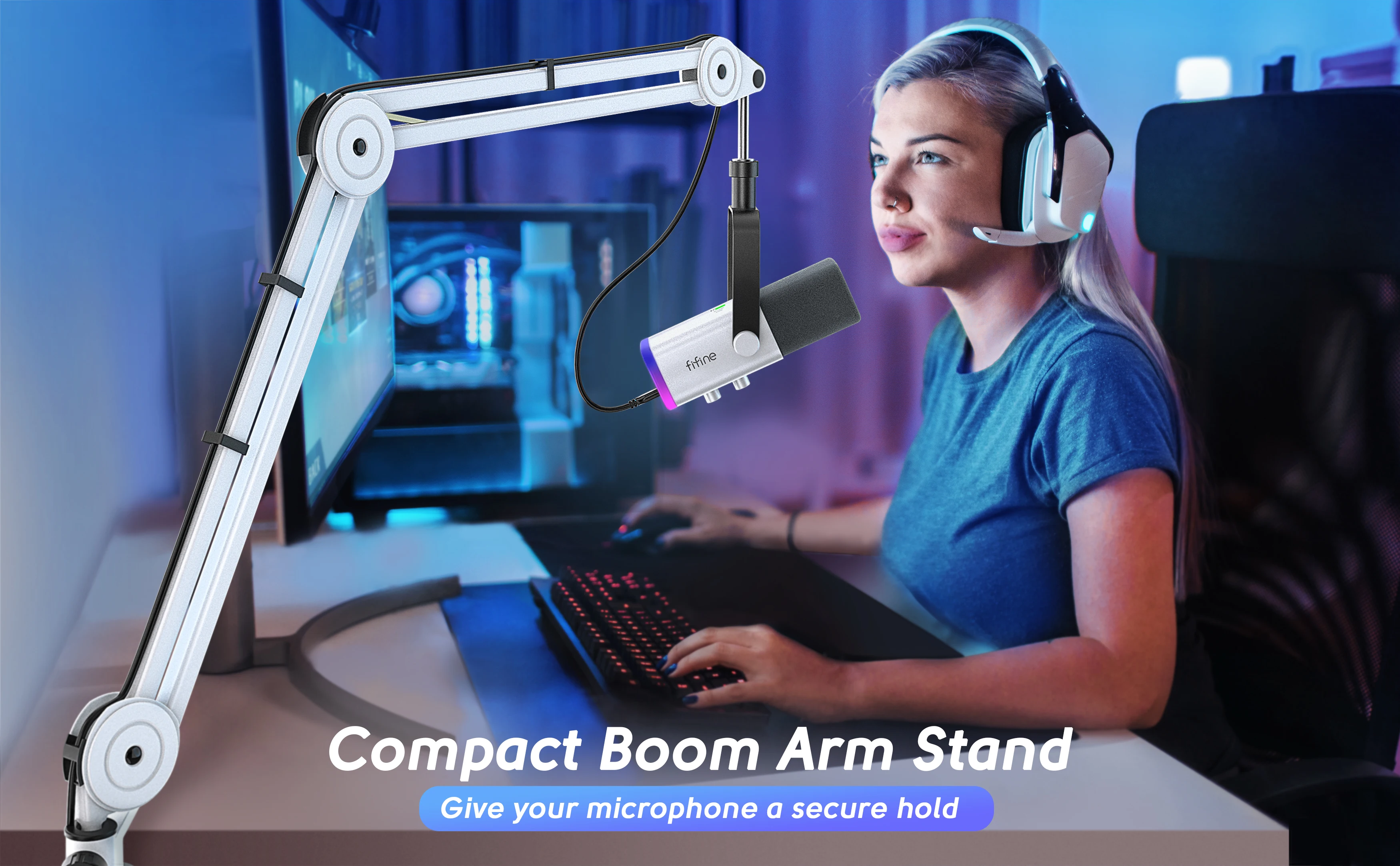 Fifine Mikrofon arm ausleger, verstellbarer schwerer Aufhängung ausleger mit Schreibtisch klemme für k658/a2/Gaming,Streaming,Podcasting-BM63W-White – Detail 1