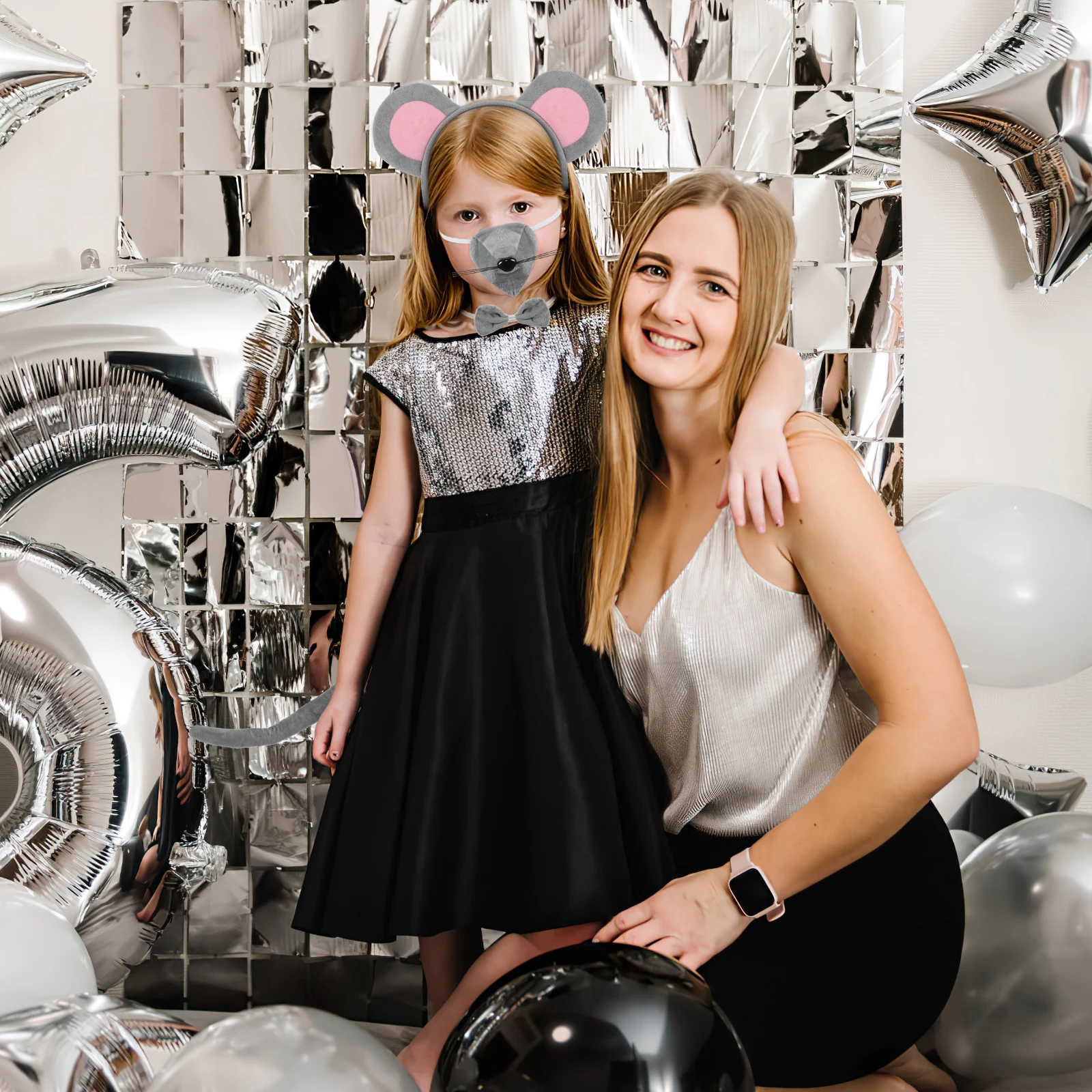 Zestaw Uszy Myszki Opaska na Głowę Kostium Dziecięcy Nos Zwierzęcy Ogon Muszka Akcesoria do Cosplay na Imprezę Rekwizyty Fotograficzne Artykuły Festiwalowe