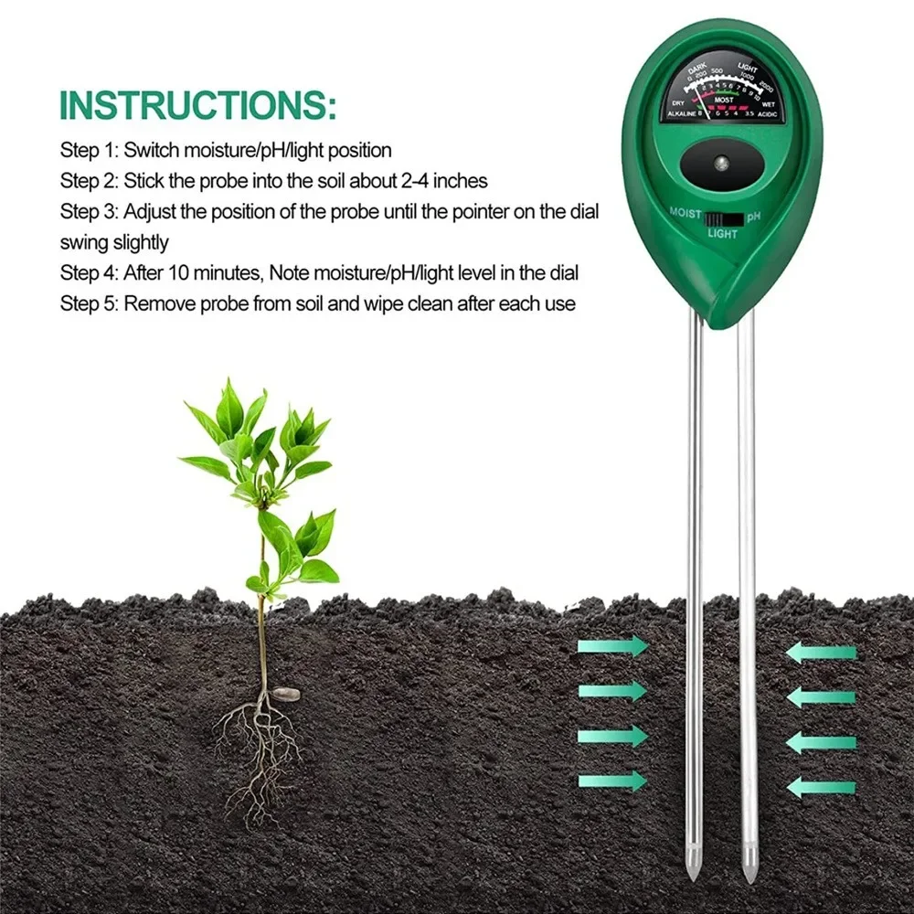 Moisture Sunlight PH Meter 3 in1 Soil Water Acidity Humidity Light PH Test Garden Plants Flowers Moist Tester Testing Instrument