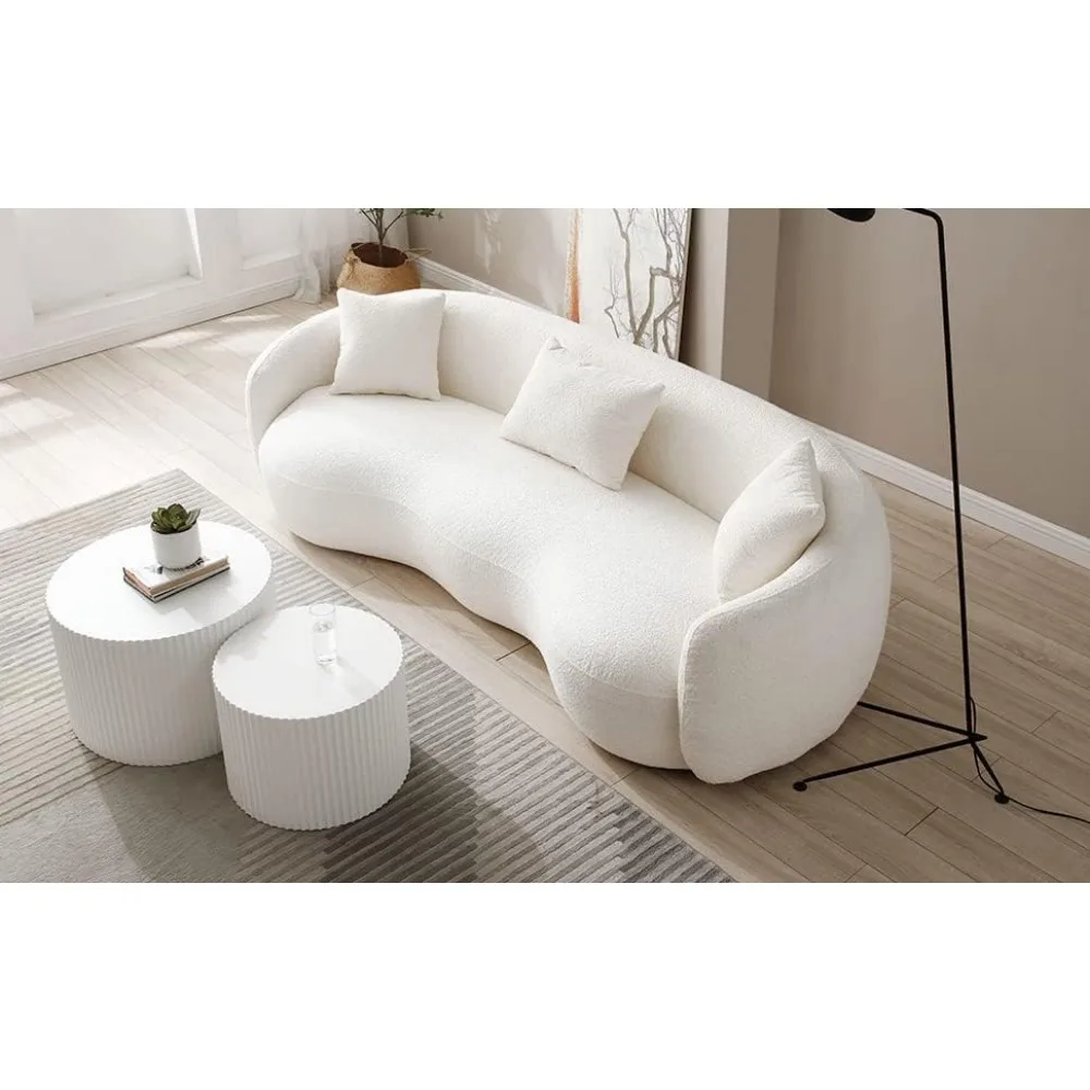 Modern White Round Nesting Coffee Table Set of 2 for Living Room - Contemporary Drum Style Wood Circle Side Tables