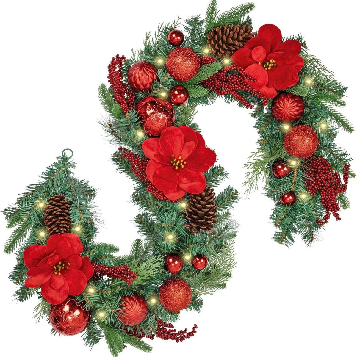 PE Christmas Garland With LED Lights Christmas Door Hanging Wreath Vine Home Decor New Year Holiday Party Decoration