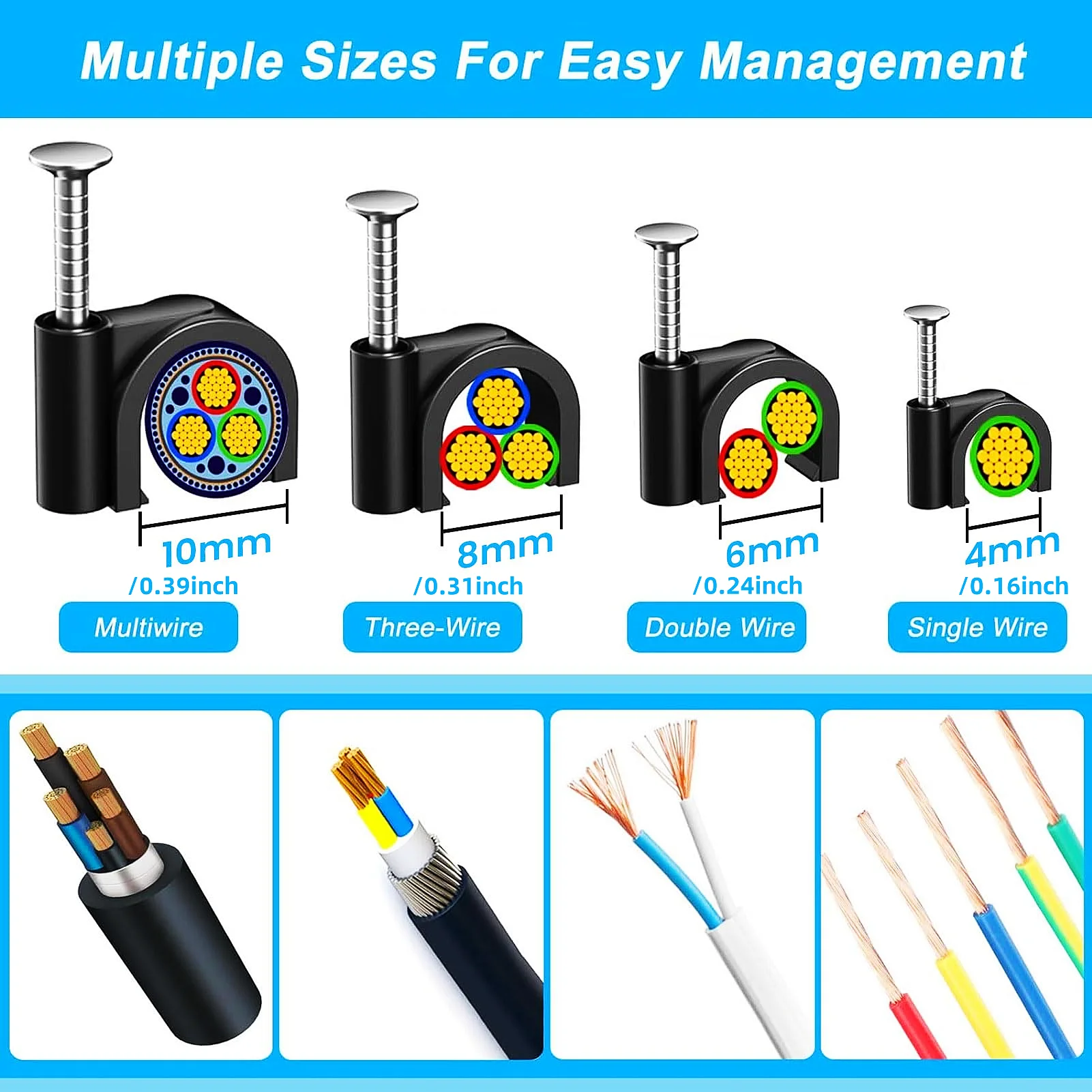 100pcs Cable Clamps Nail in Cable Clips, Black Round Ethernet Cable Wall Clips Cable Tacks Coax Cable Clip Speaker Wire Clips