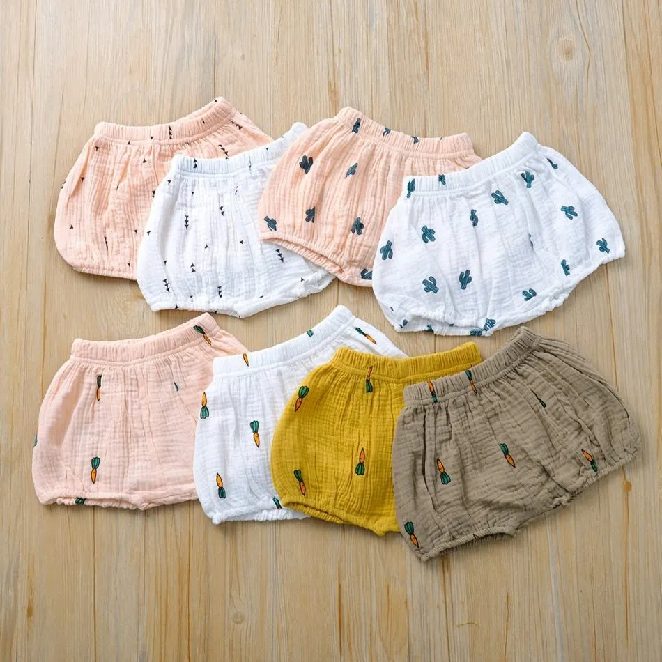 2021 Little Girls Cotton Linen Shorts Summer Baby Clothes Toddler Kids Dots Carrot Printed Casual Pants Children Diapers Panties