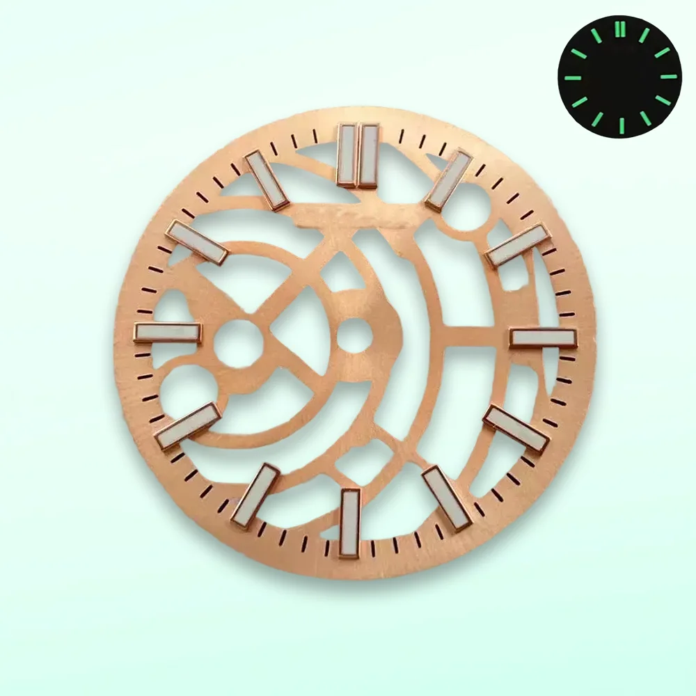 Watch modification 28.5mm S hollow  Dial  dial compatible with NH70/NH72 movements  green fluorescent  high-quality watch