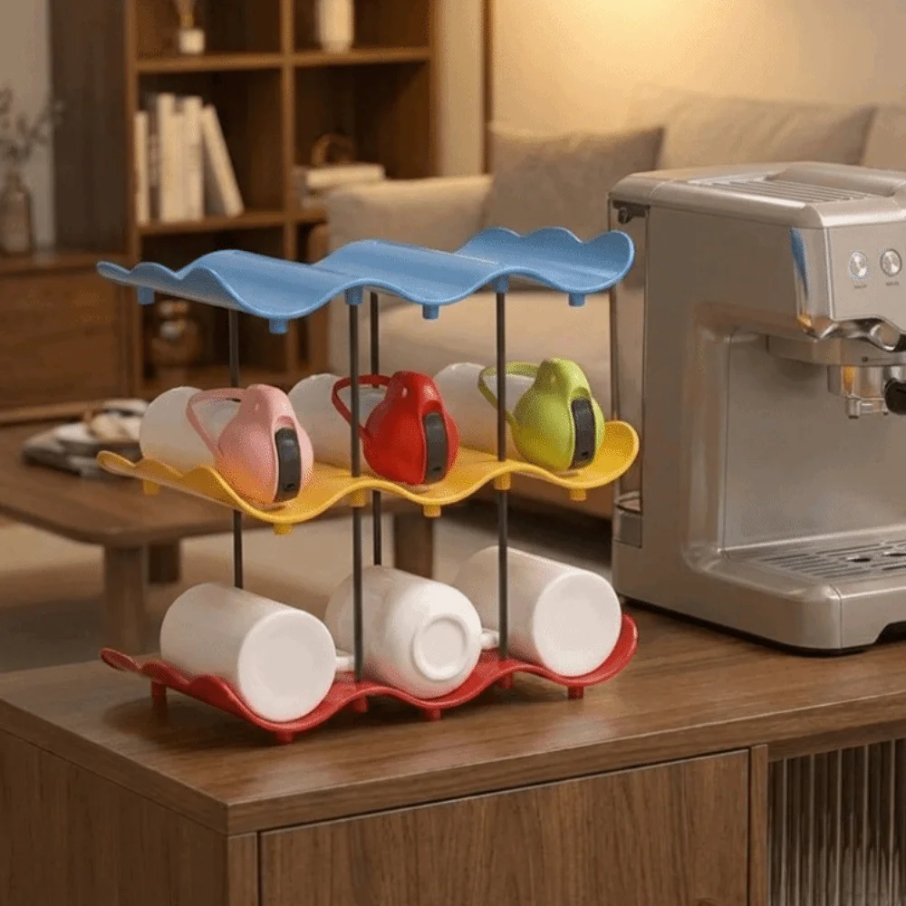 2/3/4 Layers Wavy Multi-layer Finishing Rack Anti-Fall Large Capacity Water Cup Holder Saving Space Water Bottle Storage Rack