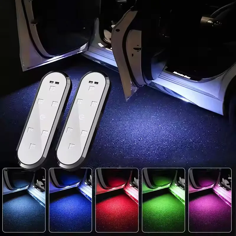 2개입 자동차 LED 도어 라이트 RGB LED 무선 도어 경고등 USB 웰컴 도어 실 프로젝터 마그네틱 자동차 무드등 퍼들 라이트