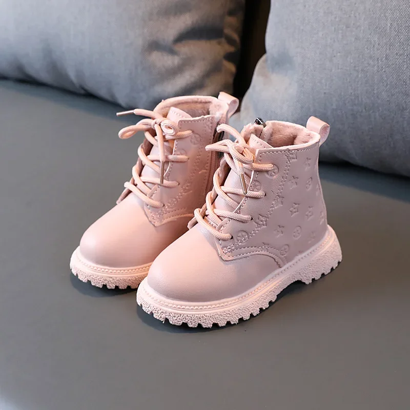 Botas Girl Shoe High Top Kid Shoe2024winter Fashion Child Boot Boy Leather Shoe Allmatch Ankle Boot Warm Girl Boot Bota Infantil