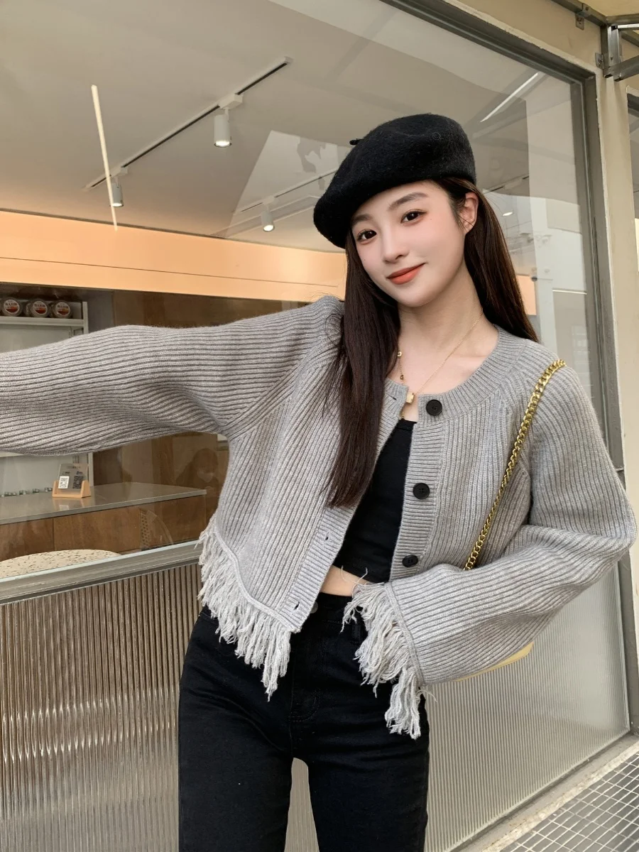 

Ay свитер с бахромой Jaet, женский открытый кардиган, весна-осень, новинка 202, верхняя одежда, вязаный топ Lazy Faion