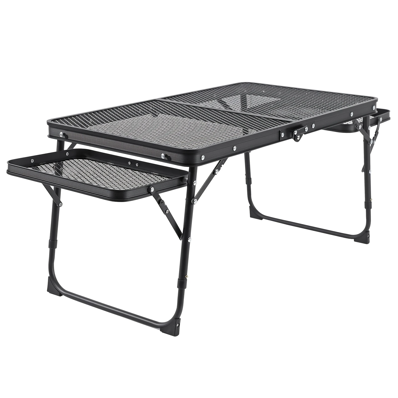 Small Folding Table with 2 Wing Panels Tailgate Tables Height Adjustable Mesh Desktop for Camping Picnic Beach and BBQ