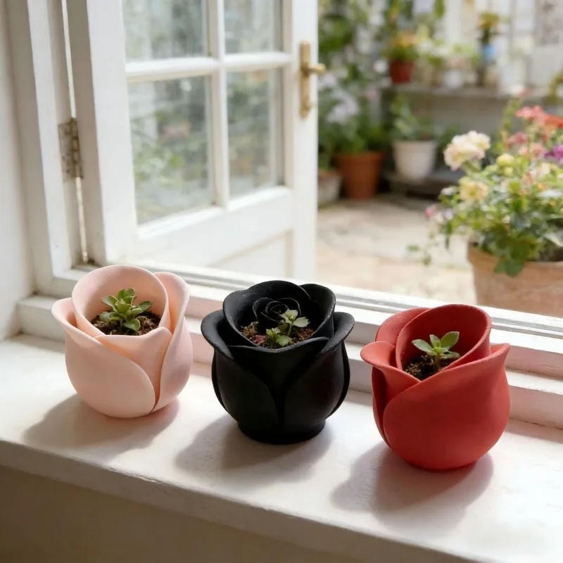 

Small Rose-shaped Succulent Flower Pot, Cute Window Sill Ornament, Rose Pot Can Be Planted Succulent Small Flower Pots