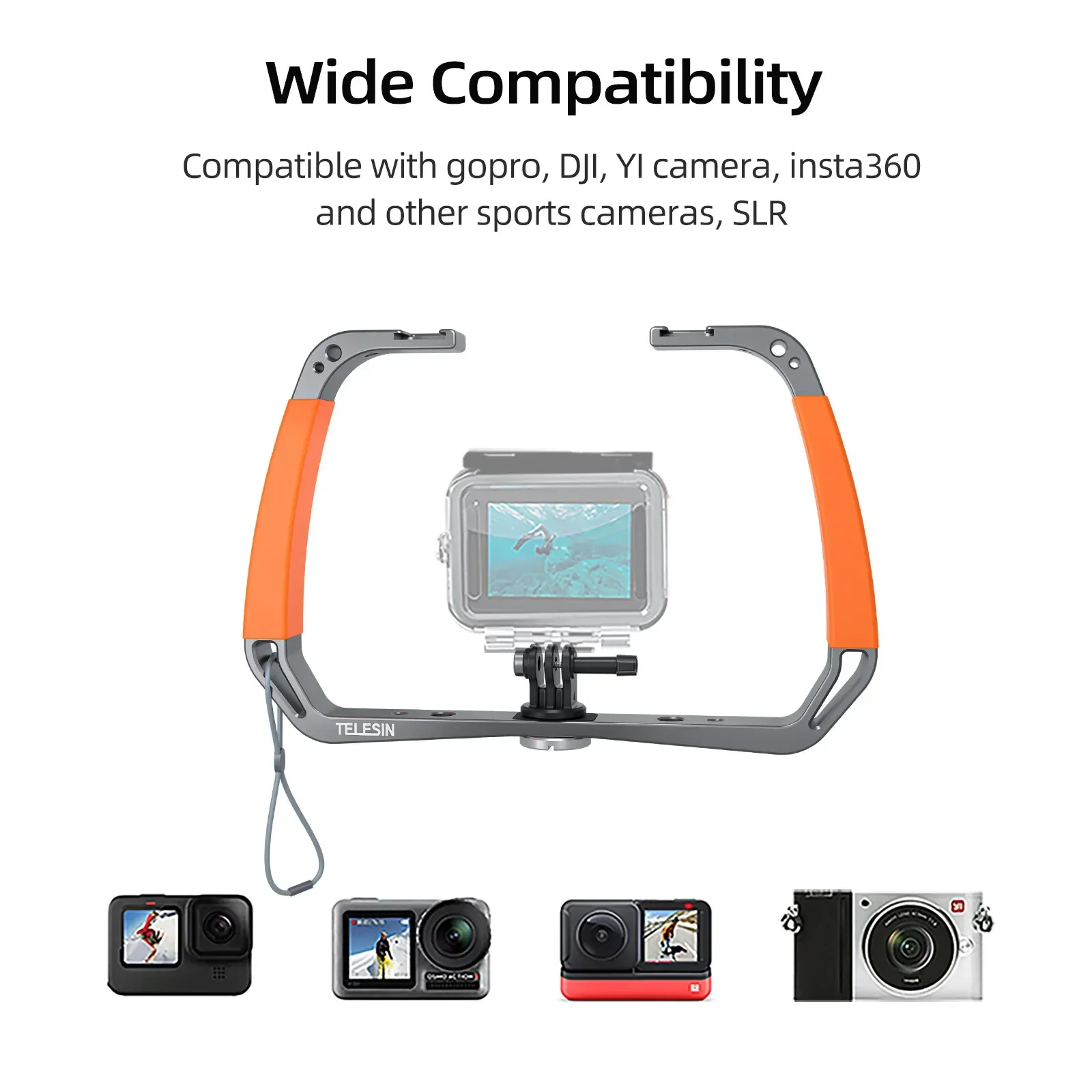 TELESIN Underwater Action Camera Diving Rig Dual Silicone Handles Aluminium Alloy Mount For GoPro/ DJI OSMO/ Insta360 and Others