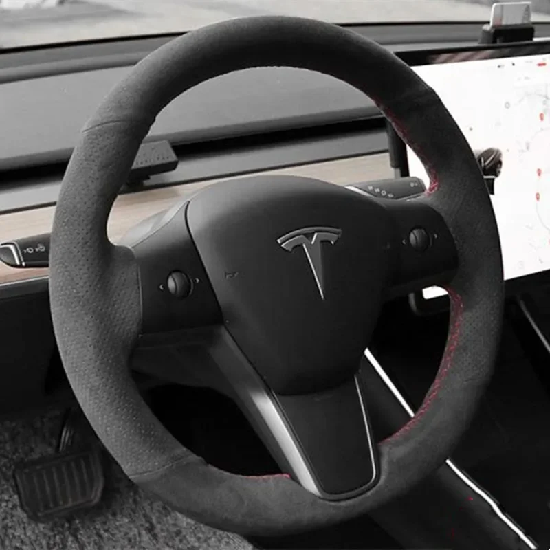 

Замшевый кожаный чехол на руль автомобиля своими руками для Tesla ModelL 3 ModelL Y Model S Model X, автоаксессуары