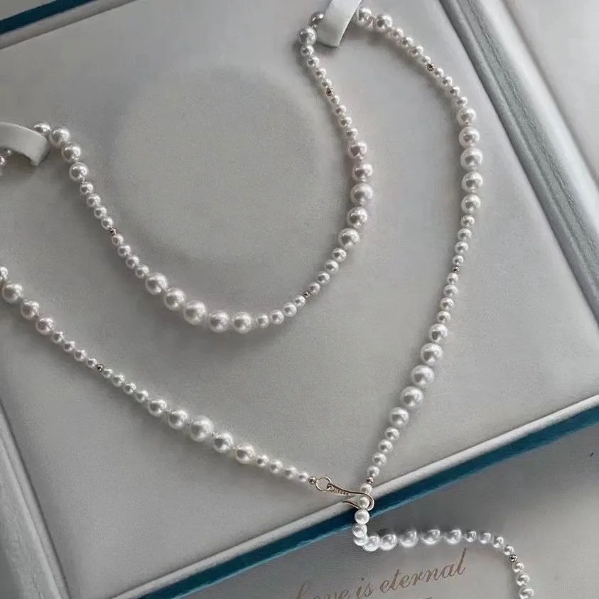 3-8mm Natural Freshwater Pearl Long Necklace, Graduated Plump Near Round Pearls, 120cm Versatile Jewelry Gift for Women