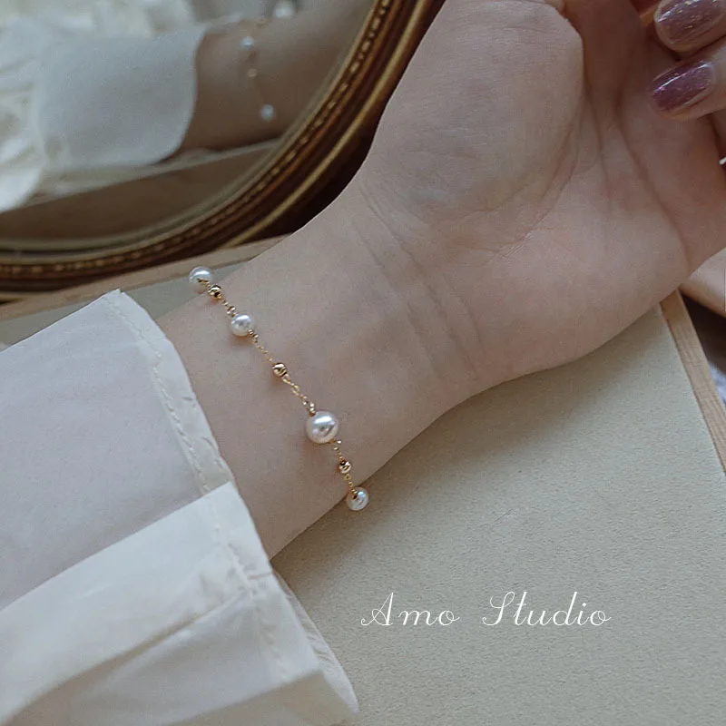 

Nebula 14K Gold Filled Natural Pearl Bracelet Ins Niche Minimalist Luxury Fashion Jewelry For Women Students