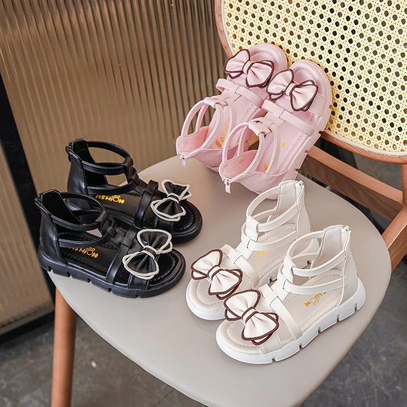 صنادل صيفية للفتاة الصغيرة ، أحذية رومانية جديدة ، للأطفال متوسطي وكبير الحجم ، ناعمة ، بمقدمة مفتوحة ، أحذية أميرة ، way