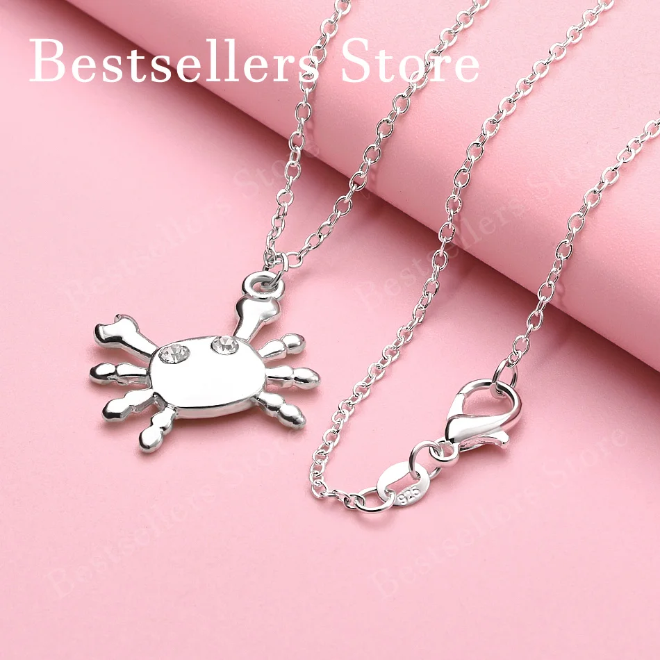 925 sterling silver 16-30 inch cute crab pendant necklace for women's wedding fashion jewelry accessories
