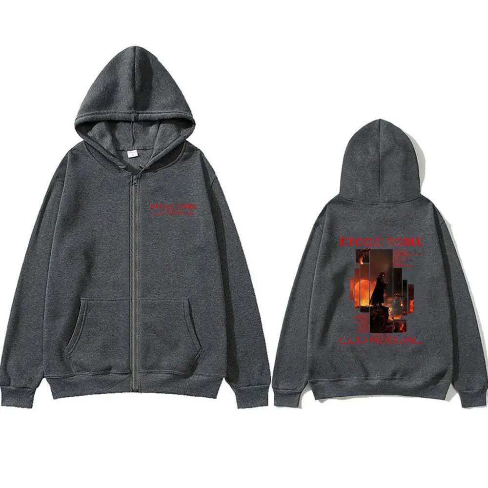 French Rapper Luv Resval Etoile Noire Graphic Zip Up Hoodie Male Hip Hop Pop Music Coat Men Casual Cotton Vintage Zip Up Jacket