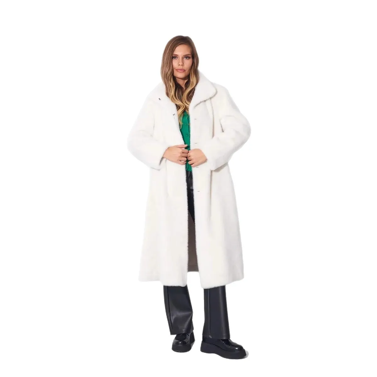 Cross-border foreign trade Russian women's  fur coat extended stand-up collar environmentally friendly plush coat winter