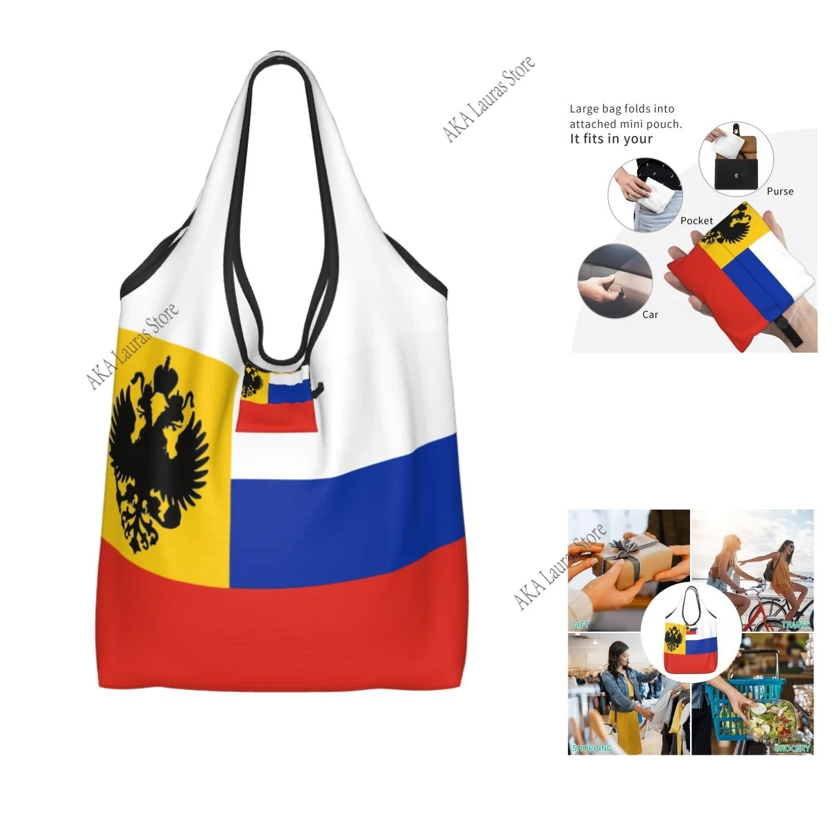 

Сумка на плечо с российским флагом, женская сумка-тоут, многоразовая большая сумка