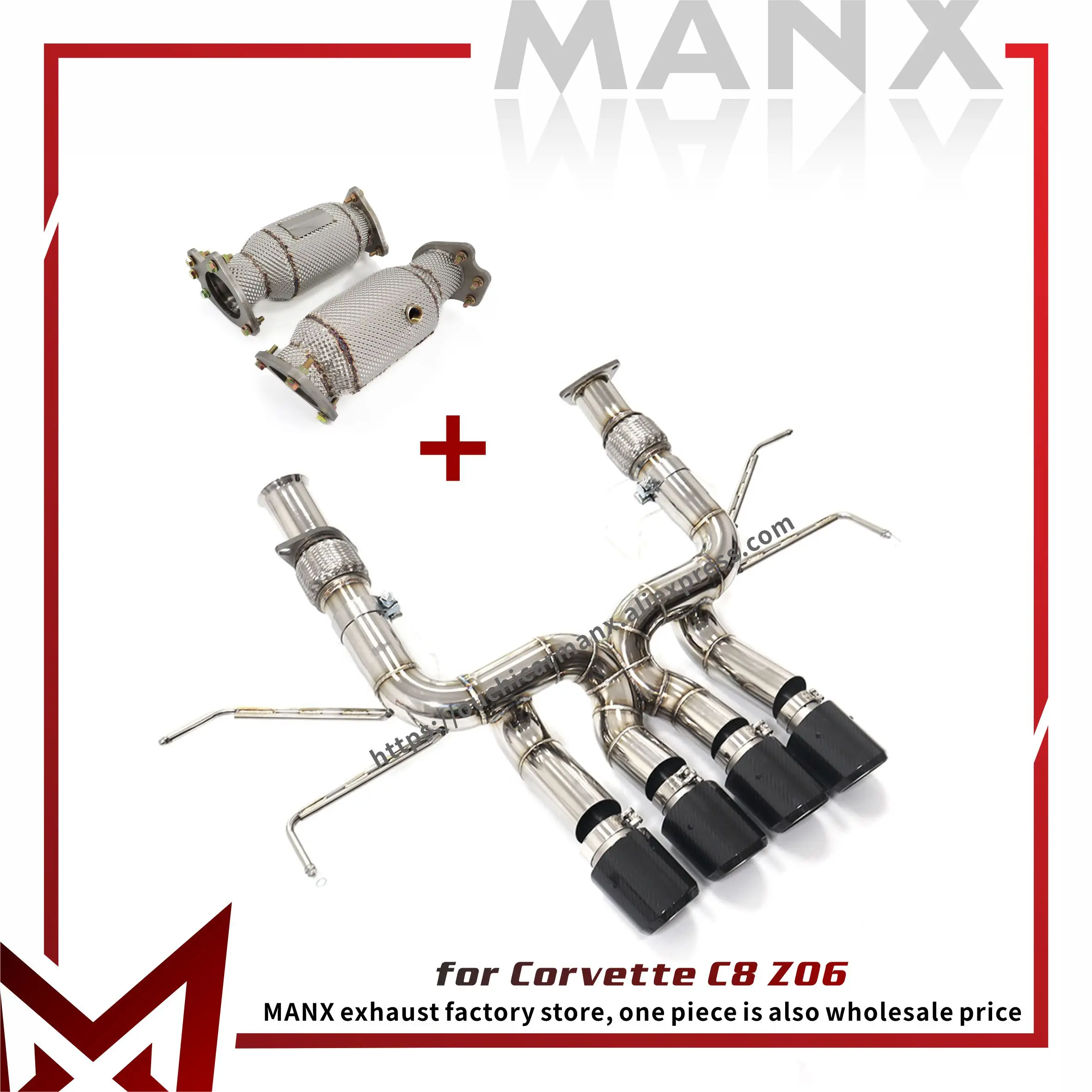 

MANX Exhaust for Corvette C8 Z06 SS304 Catback Exact Fit Downpipe Heat shield High performance without Valve