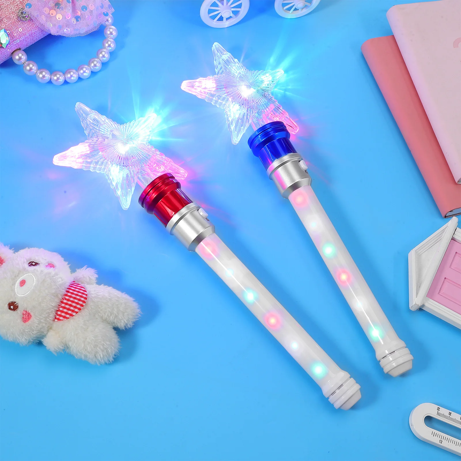

2 Pack Flashing Star Wands Glitter Light Up Sticks for Childrens Party Favors Holiday Concert Fairy Wand Glow Accessories