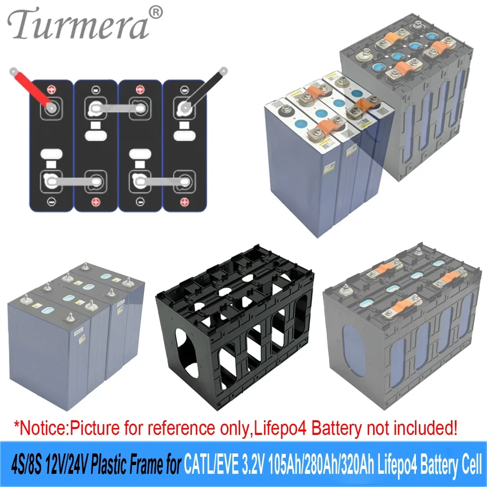 2025 New 12V 24V Battery Frame for CATL EVE 280Ah 320Ah 105Ah Lifepo4 Cells Flame-Retardant ABS PC Plastic Holder with Latches