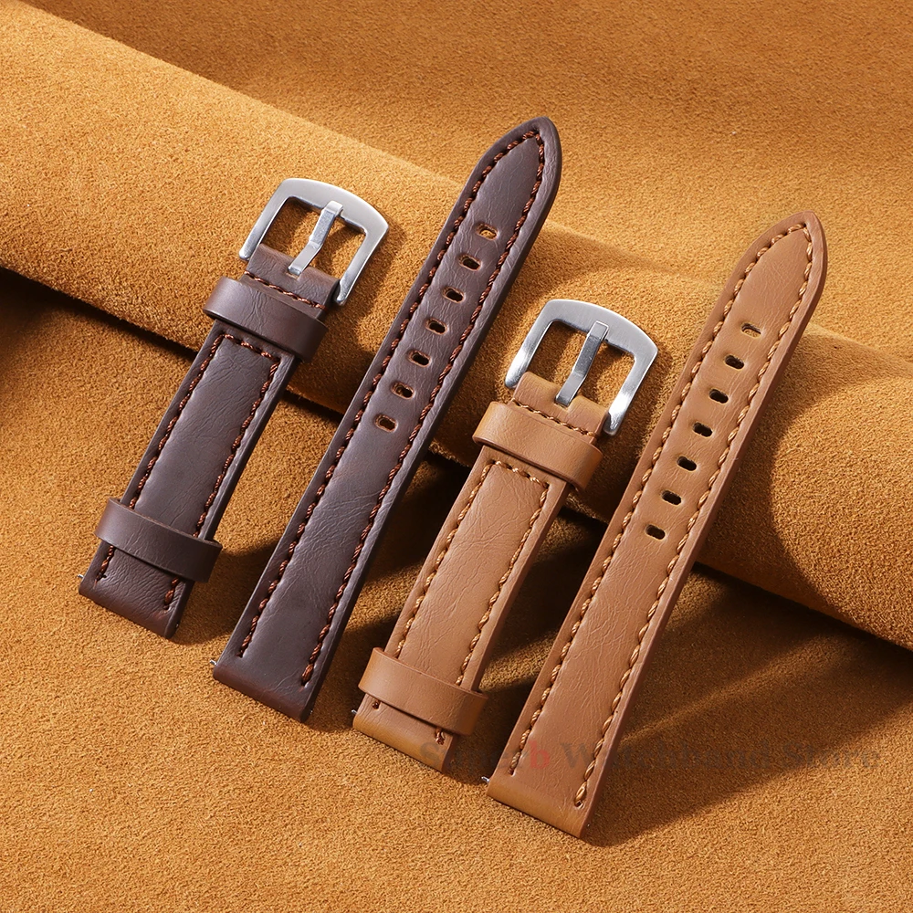 Ремешок для часов 18 мм, 20 мм, 22 мм, 24 мм, винтажный кожаный ремешок для часов Seiko, быстросъемные универсальные браслеты для умных часов