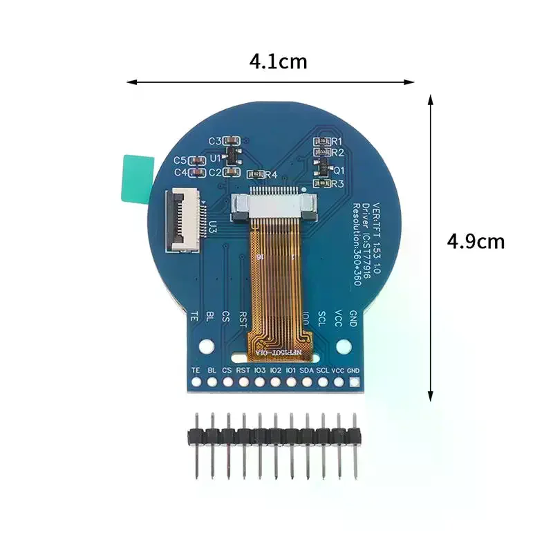 Écran TFT rond 360 x 360 pixels 1,53 pouces : écran LCD couleur QSPI ST77916 – Compatible pour Arduino