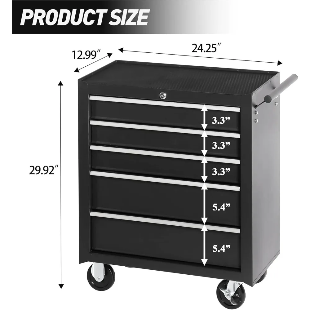 Cassettiera multifunzionale per attrezzi con 5 cassetti, carrello portaoggetti mobile per elementi essenziali per garage e officina