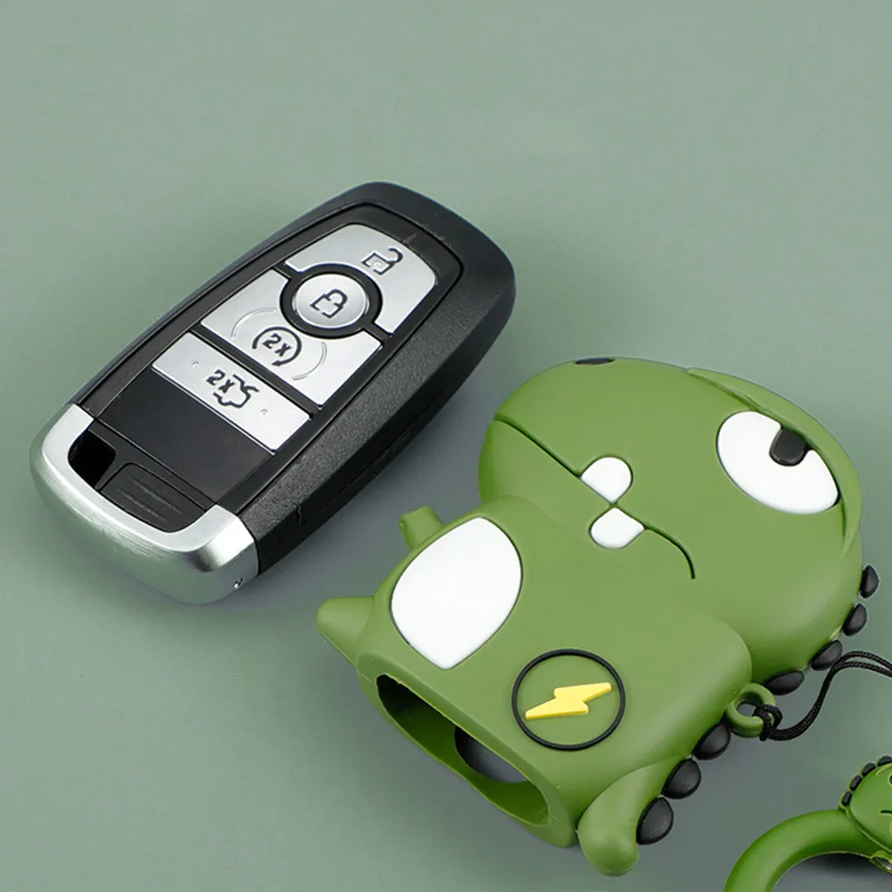 1PC Dinosaur Dragon Car Key Case Cover With Keychain Accessories For Ford Fusion Mondeo Mustang Explorer Edge EcoSport Lincoln
