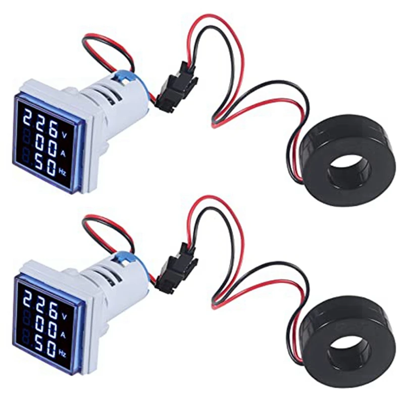 2Piece Current Voltage Hertz Meters Digital 3In1 22Mm Voltmeter Ammeter Hz Meter Current Frequency Indicator AC 60-500V