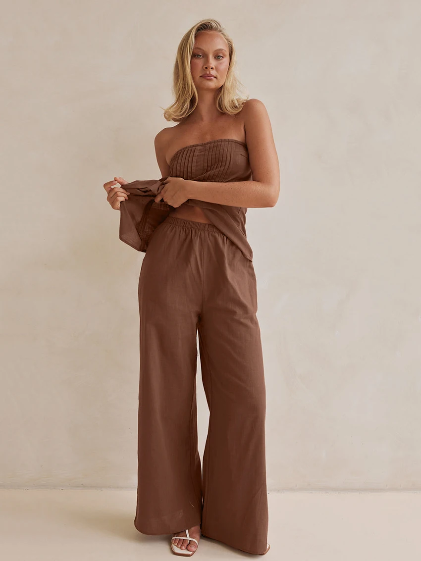 Marthaqiqi Home Clothes Female Tank Tops Sleepwear Sleeveless Nightie Strapless Nightgowns Backless Pajamas Pants Nightwear Suit