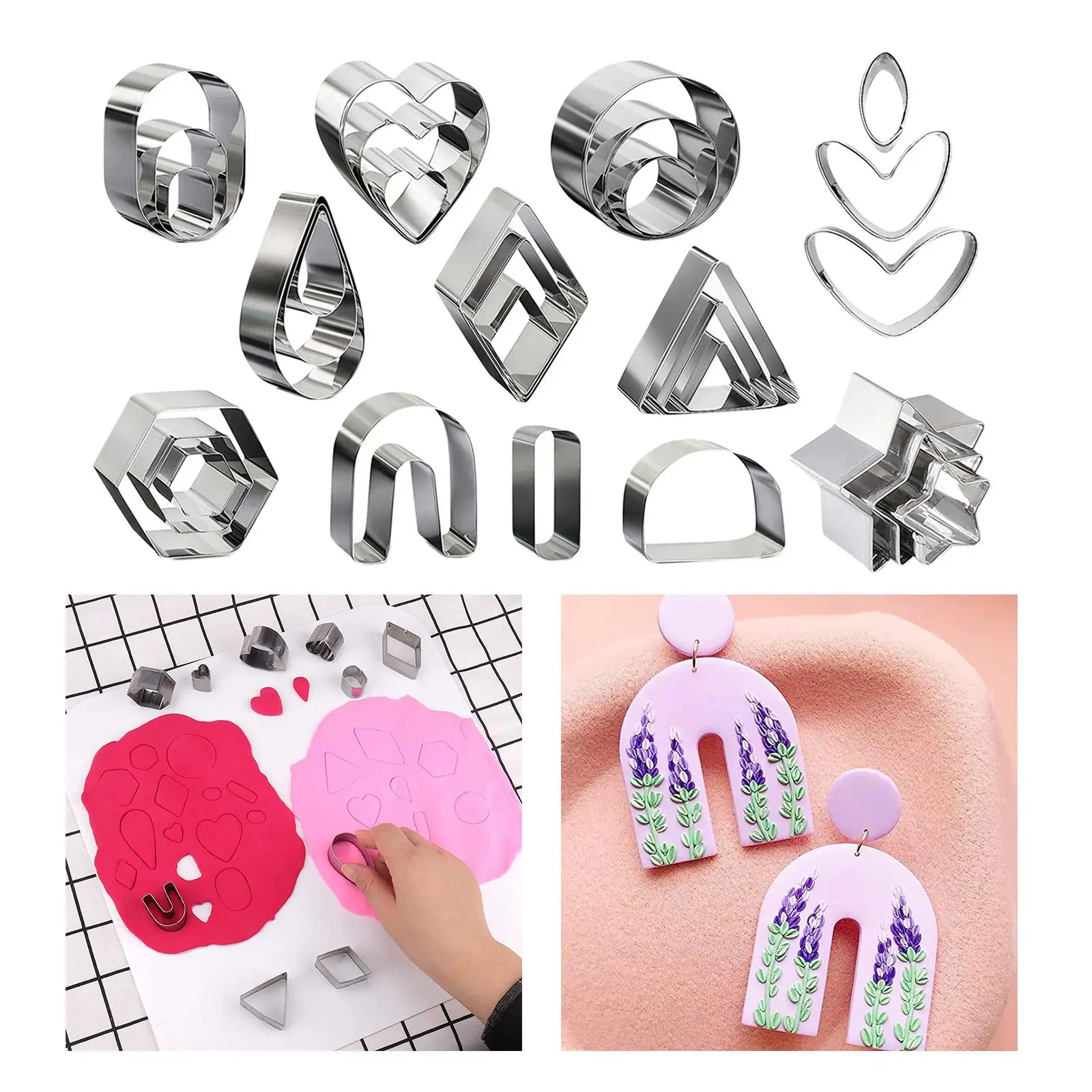 18pcs Stainless Steel Polymer Clay Earring Cutters Baking Mould Handmade DIY Craft for Kitchen Baking Jewelry Making Cake