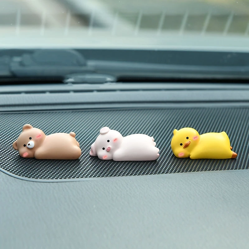 Cute Sleep Animal Pig  Dinosaur Cat Dog Cartoon Car Center Console Decorative Accessories Creative Doll Car Interior Ornaments