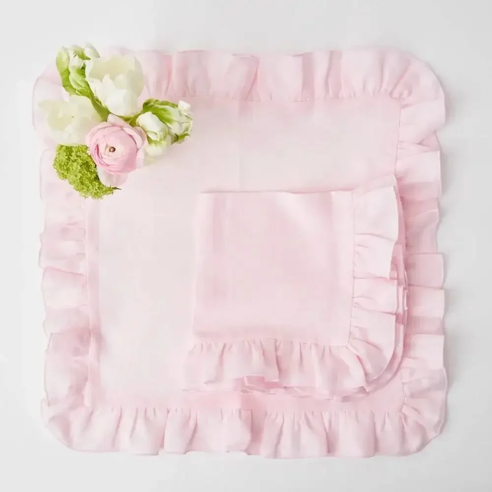 

4PCS Ruffle Edge Pure Linen Classical Home Table Napkin,100% Linen Flounce Square Napkins,Restaurant Wedding Dinner Solid Color