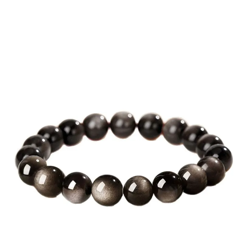 

Natural silver obsidian bracelet, obsidian crystal bracelet, unisex couple bracelet, lucky jewelry that can bring good luck.