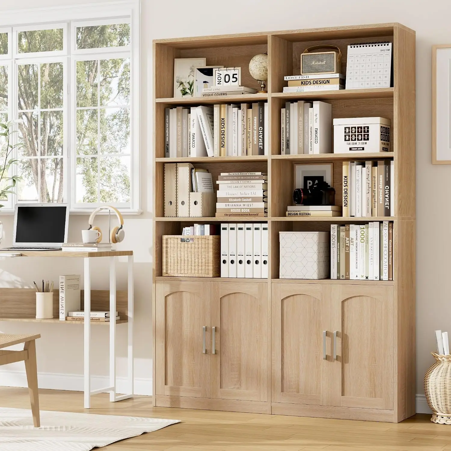 Bookshelf and Bookcase with Doors, 6 Tier Double Wide Large Bookshelves, Open Display Shelves, 73'' Tall Bookshelf , Customized