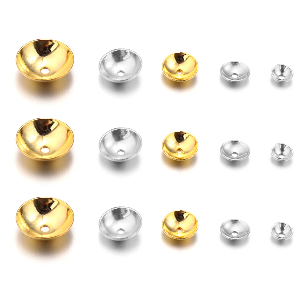 50-200pcs/lot 3 4 5 6 8mm Stainless Steel Round Bead Caps Loose Spaced Pearl Beads Cap Tray For DIY Jewelry Making Accessories