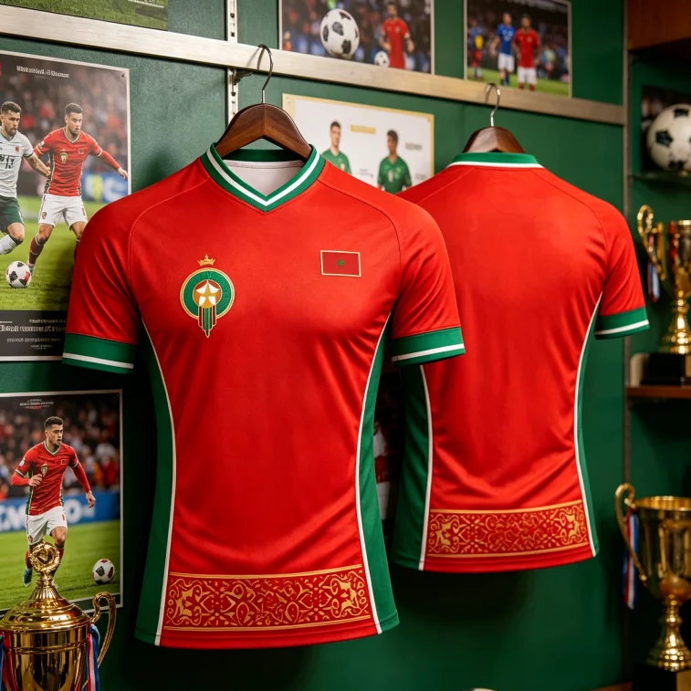 26-27 Morocco National Football Team Soccer Jersey V-Neck Quick Drying Short Sleeved Outdoor Training Tee Summer Family Kids Tee