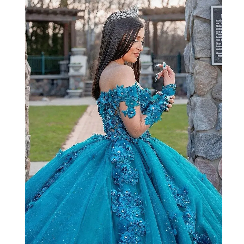 فساتين Princess Quinceanera 2022 مزينة بالدانتيل الحلو 16 فستان بأكمام طويلة vestidos de 15 فساتين حفلات