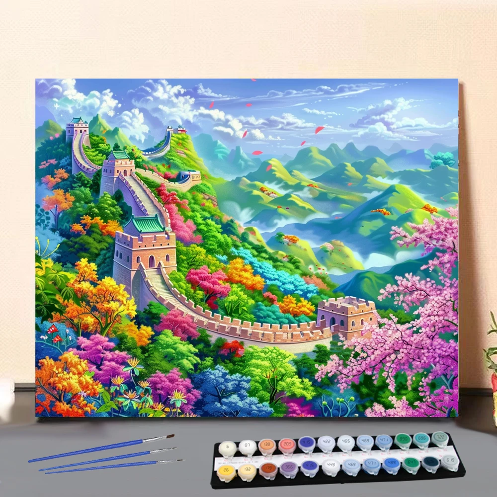 Painting by Numbers Colorful trees and ancient bui Art Culture Digital Painting Handmade Adult Children Gift Wall Decoration Dig