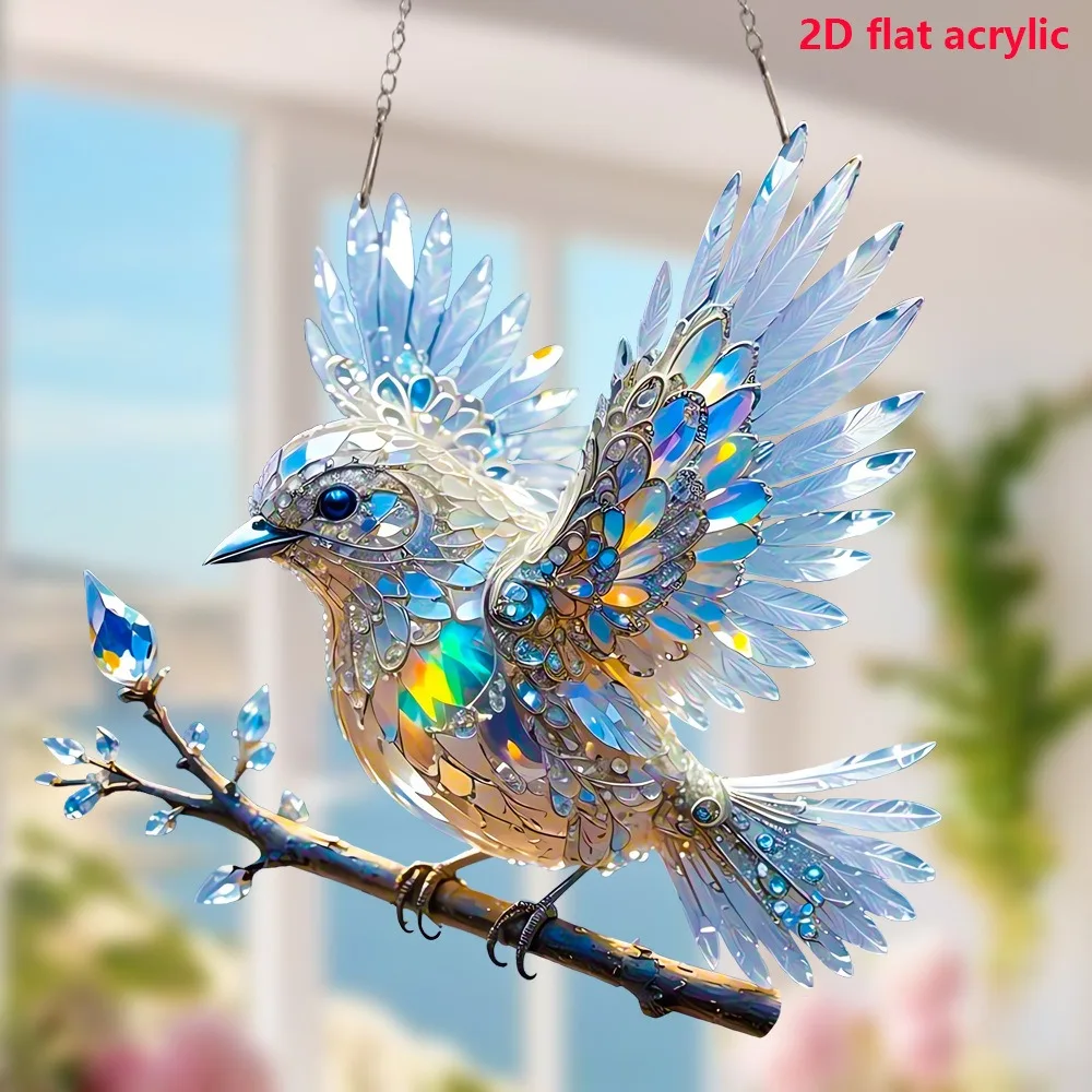 New Creative 2D Acrylic Bird Hangings Pendant Ornaments Sun Catcher Window Stained Birds Hummingbird Stained Window Hanging
