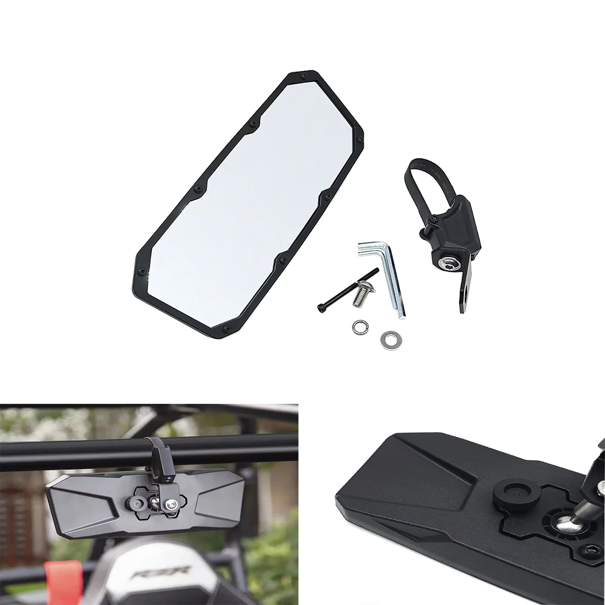 Universal UTV ATV Roll Cage Central Rearview Mirror 1.75-2 Inch for Polaris CF Moto Kawasaki Off-Road Vehicle