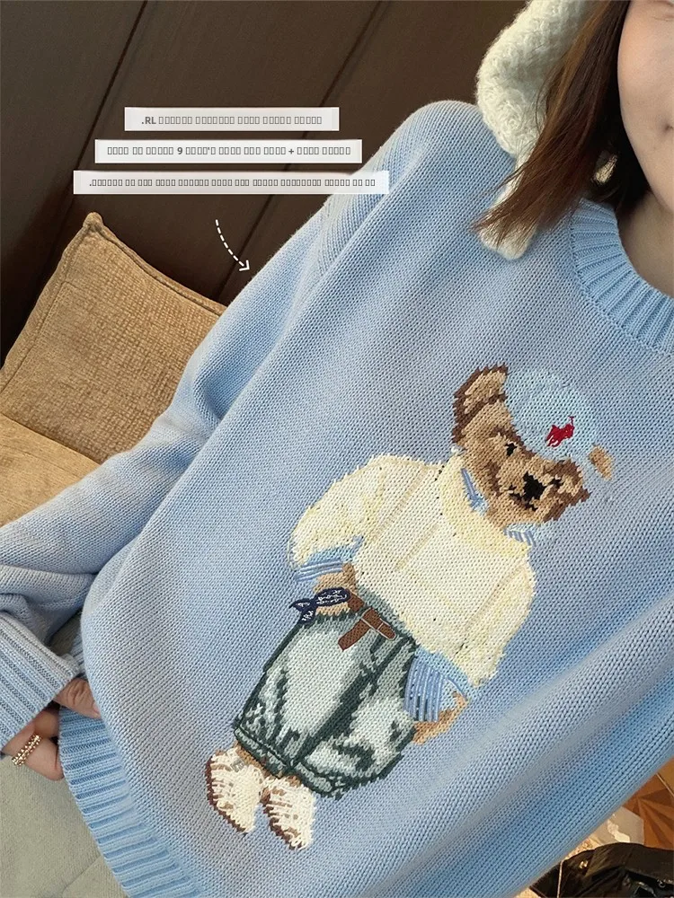 

Thiened round Ne Knitted Sweater Women's Autumn Winter Bear Cartoon Print Casual Street Sle Long Sve Warm Faionabl...