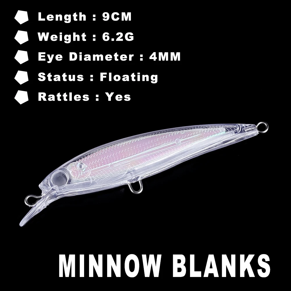 AYWFISH 20PCS Shallow Diver Floating Minnow Wobblers Blanks Holographic Inside Hard Body Unpainted Fishing Lures 9CM  6.2G