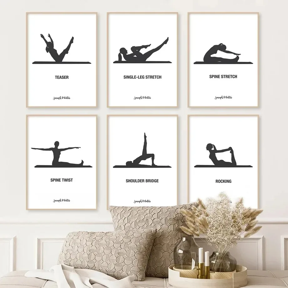 Black White Pilates Yoga Simple Wall Art Canvas Painting Nordic Posters And Prints Wall Pictures For Aesthetic Living Room Decor