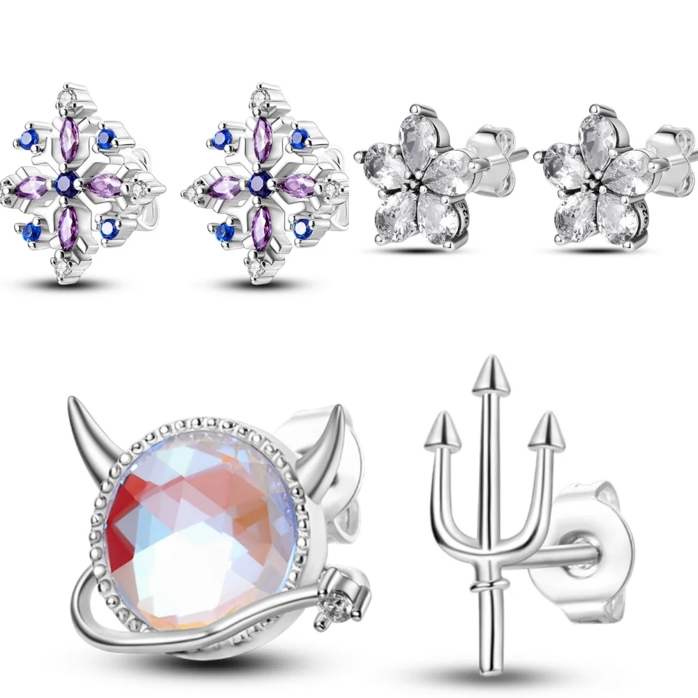 

925 Sterling Silver Halloween Christmas Series Stud Earrings Zircon For Women Exquisite Daily Wear Jewelry Accessories Gifts