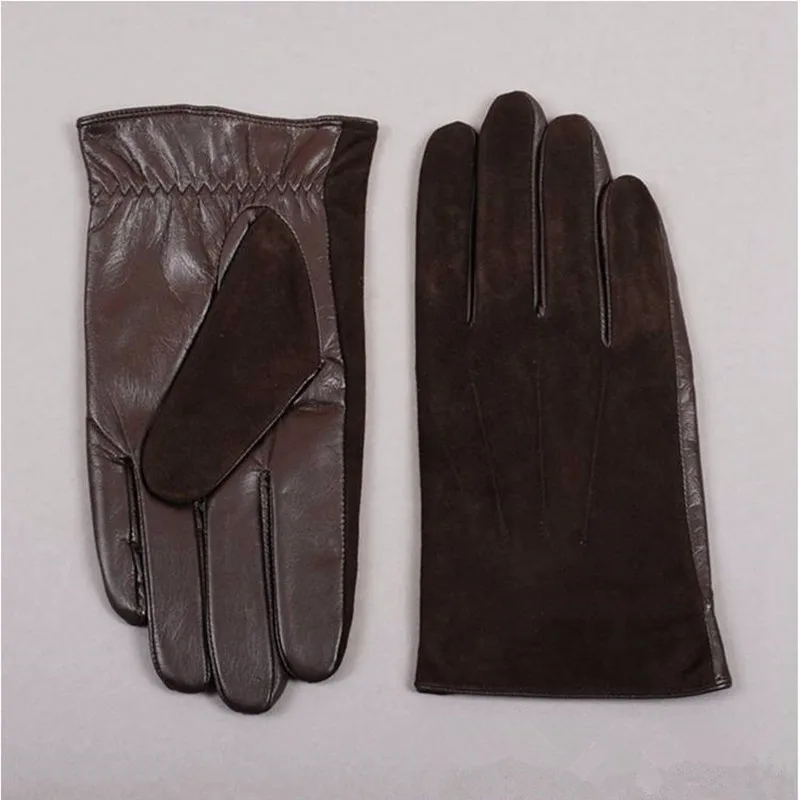 GOURS Real Leather Gloves for Men Brown Genuine Suede Goatskin Touch Screen Gloves Fleece Lining Soft Winter Warm Mittens GSM023