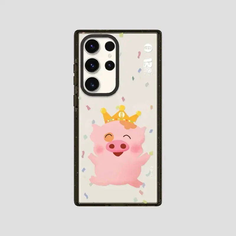 Cute Happy Pig Acrylic Black Border Magnetic Case for Samsung Galaxy S22 S23 S24 Ultra S22+ S23+ S24 Plus Protective Case